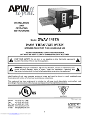APW Wyott RANSI/NSF4 Installation And Operating Instructions Manual