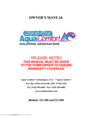 Aqua Comfort Technologies Comfort-Chlor CC-350 Owner's Manual