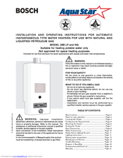 Bosch AquaStar 38B LP Installation And Operating Instructions Manual