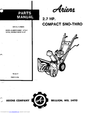 Ariens Sno-Thro 932001 Parts Manual