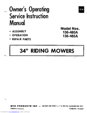 MTD 136-480A Owner's Operating Service Instruction Manual