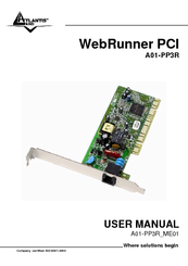 Atlantis Land WebRunner PCI V.90/V.92 56K Modem A01-PP3R User Manual