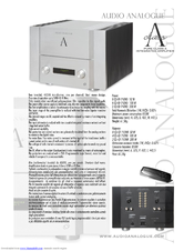 Audio Analogue Pure Class A Specification Sheet
