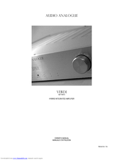 Audio Analogue verdi SETTANTA Owner's Manual