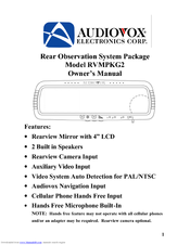 Audiovox Rear Observation System Package RVMPKG2 Owner's Manual