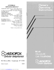 Audiovox BC-20 Owner Operating Instructions