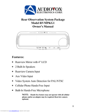 Audiovox Rear Observation System Package RVMPKG1 Owner's Manual