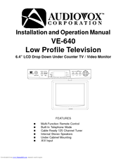Audiovox VE640 - VE - 640 Installation And Operation Manual
