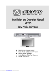 Audiovox VE705 - VE - 705 Installating And Operation Manual