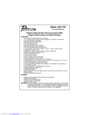 Audiovox Prestige Platinum APS-785 Owner's Manual