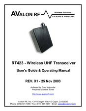 Avalon RF RT423 User's Manual & Operating Manual