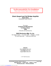 B&B Electronics Strain Gauge/Load Cell Bridge Amplifier FBDA User Manual