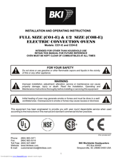 BKI COH-ES Installation And Operating Instructions Manual