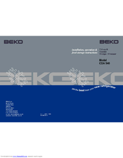Beko CDA 540 Installation, Operation & Food Storage Instructions