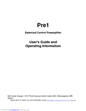 Bel Canto Balanced Control Preamplifier Pre1 User Manual