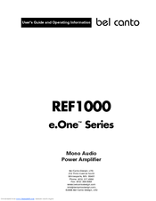 Bel Canto REF1000 User's Manual And Operating Information
