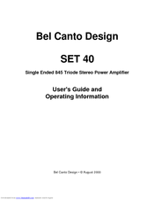 Bel Canto SET 40 User Manual