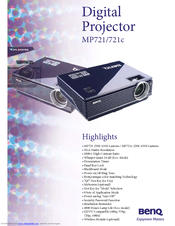 BenQ MP721c - XGA DLP Projector Specification Sheet
