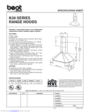 Broan K30 Specification Sheet