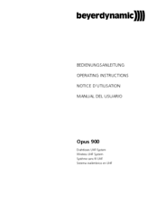 Beyerdynamic UHF Wireless System Opus 900 Operating Instructions Manual
