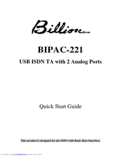 Billion USB ISDN TA BIPAC-221 Quick Start Manual