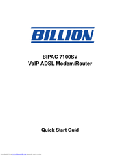 Billion VoIP ADSL Modem/Router BIPAC 7100SV Quick Start Manual