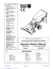 Billy Goat BG1002 Operator Owner's Manual