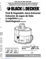 Black & Decker JE1200 Series Use And Care Book Manual
