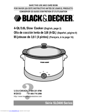 Black & Decker SLO400 Series Use And Care Book Manual