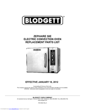Blodgett ZEPHAIRE 50E Replacement Parts List