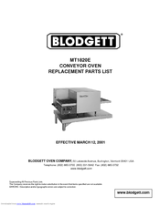 Blodgett CONVEYOR OVEN MT1820E Replacement Parts List