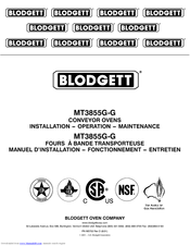 Blodgett MT3855G-G Installation, Operation And Maintenance Manual