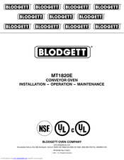 Blodgett CONVEYOR OVEN MT1820E Installation Operating & Maintenance Manual
