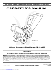 MTD 452 Thru 465 Operator's Manual
