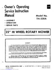 MTD 114-530 A Operating/Service Instructions Manual