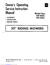 MTD 136-430A Owner's Operating Service Instruction Manual