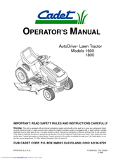 Cadet AutoDrive 1600 Operator's Manual