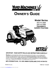 Yard Machines 840 Thru 849 Owner's Manual