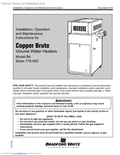 Bradford White Copper Brute B4 Installation, Operation & Maintenance Instructions Manual