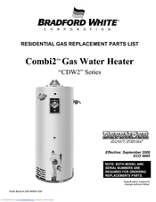 Bradford White CDW275T10CX Replacement Parts List Manual