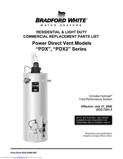 Bradford White PDX250T Series Replacement Parts List Manual