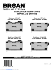 Broan Fresh Air System ERV90HCT Installation Instructions Manual