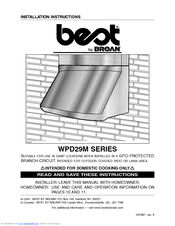Broan BEST WPD29M Series Installation Instructions Manual