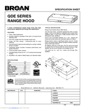 Broan QDE30 Specification Sheet
