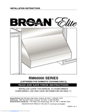 Broan Rangemaster RM60000 Series Installation Instructions Manual