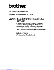 Brother FAX-910 Parts Reference List