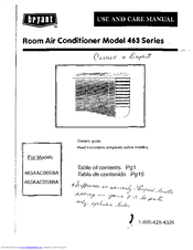 Bryant 463AAC005BA Use And Care Manual