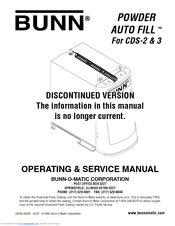 Bunn CDS-3 Operating & Service Manual