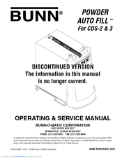 Bunn CDS-2 Operating & Service Manual