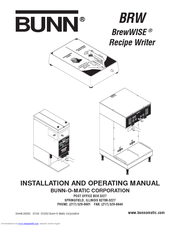 Bunn Recipe Writer BrewWISE Installation And Operating Manual